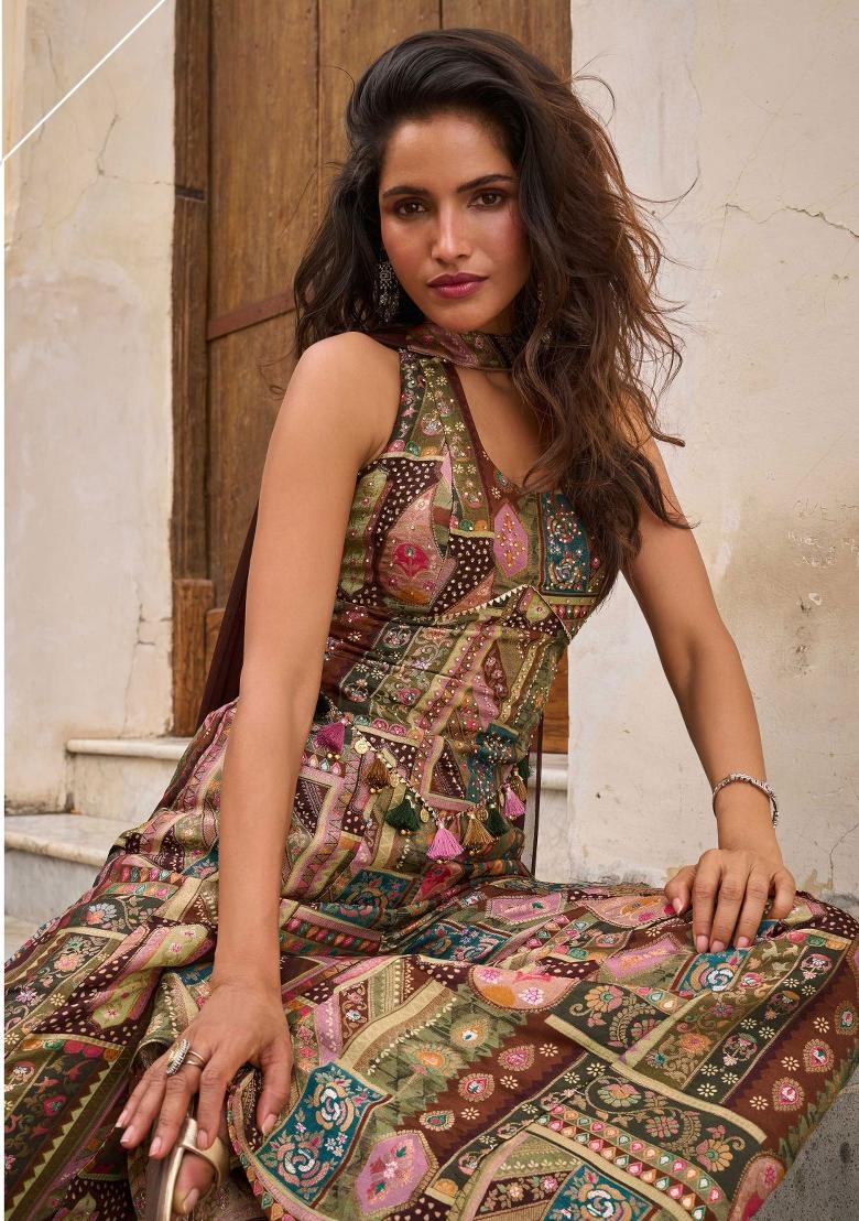 Multicolor Printed Silk Palazzo Set - Indya