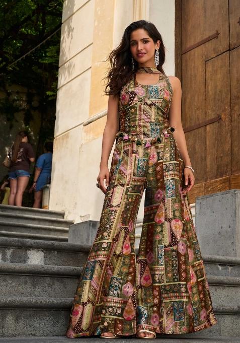 Multicolor Printed Silk Palazzo Set