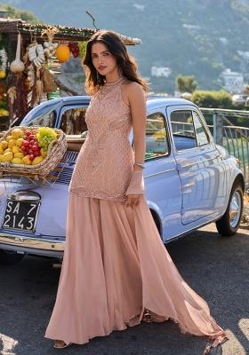 Blush Peach Embroidered Georgette Palazzo Set
