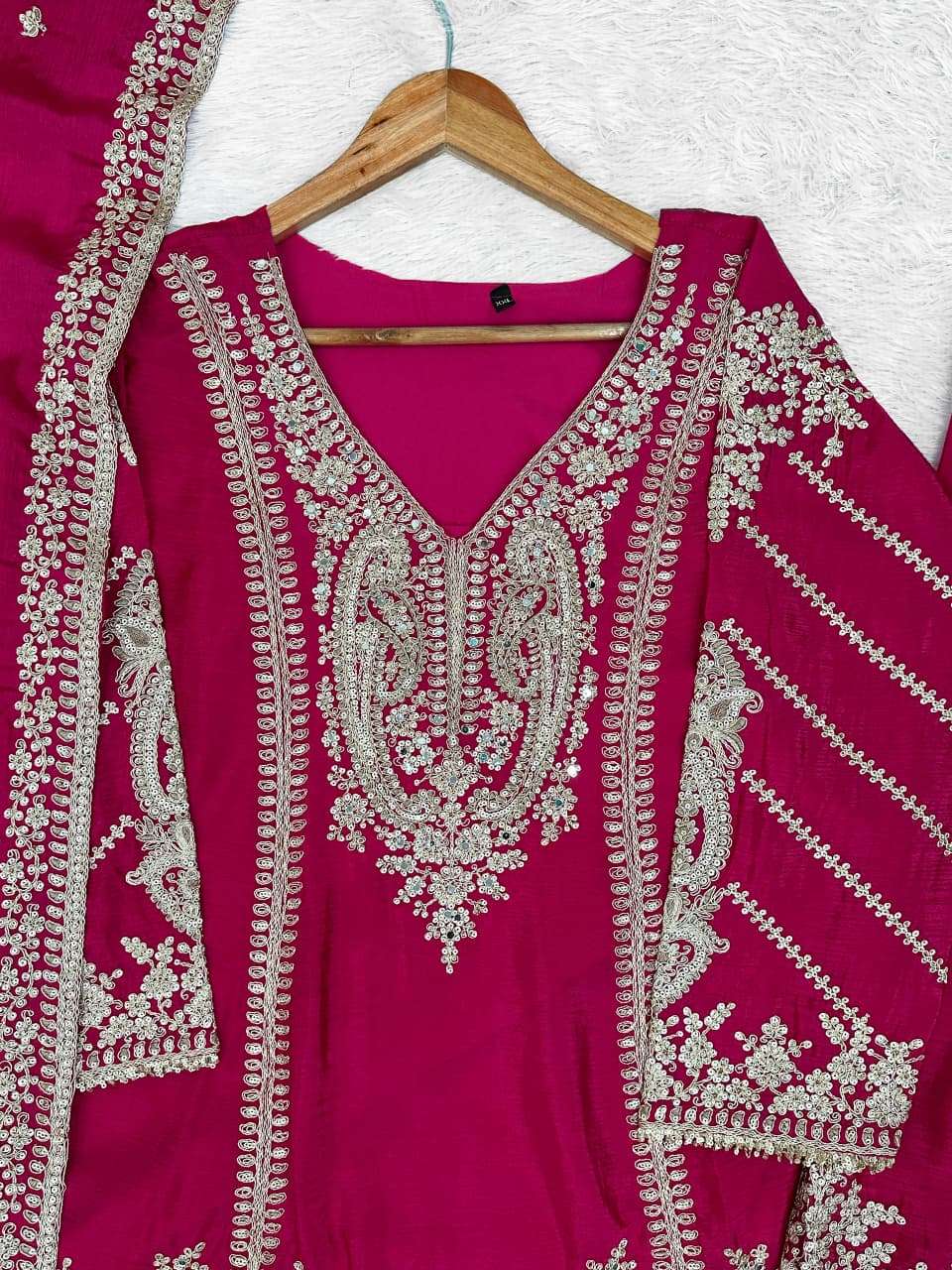 Rani Pink Embroidered Silk Kurta Set - Indya