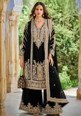 Black Embroidered Silk Kurta Set