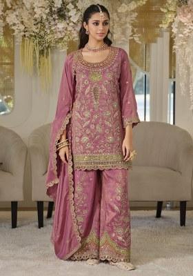 Purple Embroidered Silk Kurta Set