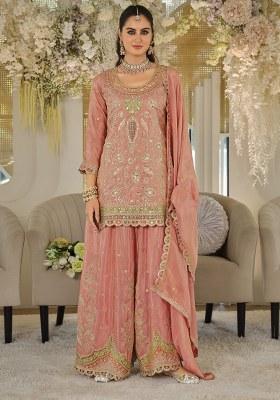 Orange Embroidered Silk Kurta Set