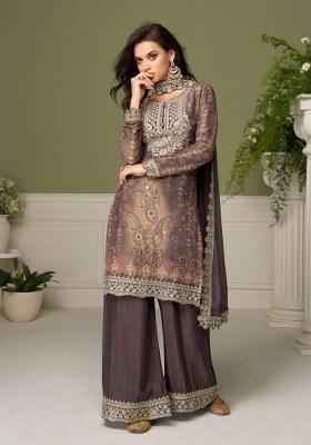 Grey Embroidered Silk Kurta Set
