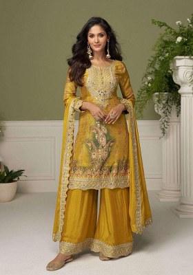 Yellow Embroidered Silk Kurta Set