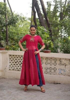 Red Bandhej Georgette Anarkali