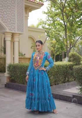 Blue Bandhej Georgette Anarkali