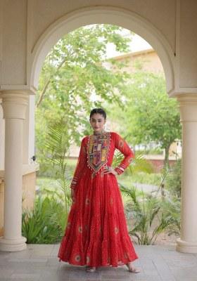 Orange Bandhej Georgette Anarkali