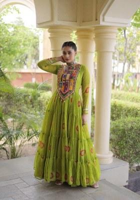 Olive Bandhej Georgette Anarkali