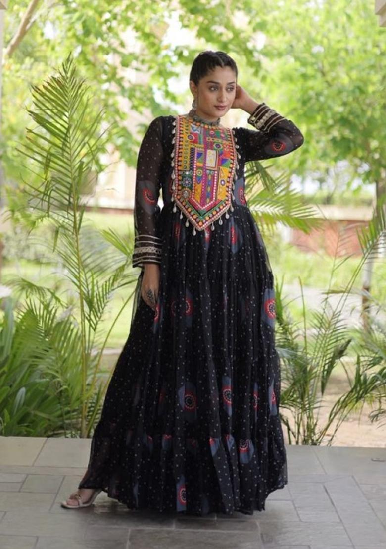 Black Bandhej Georgette Anarkali - Indya