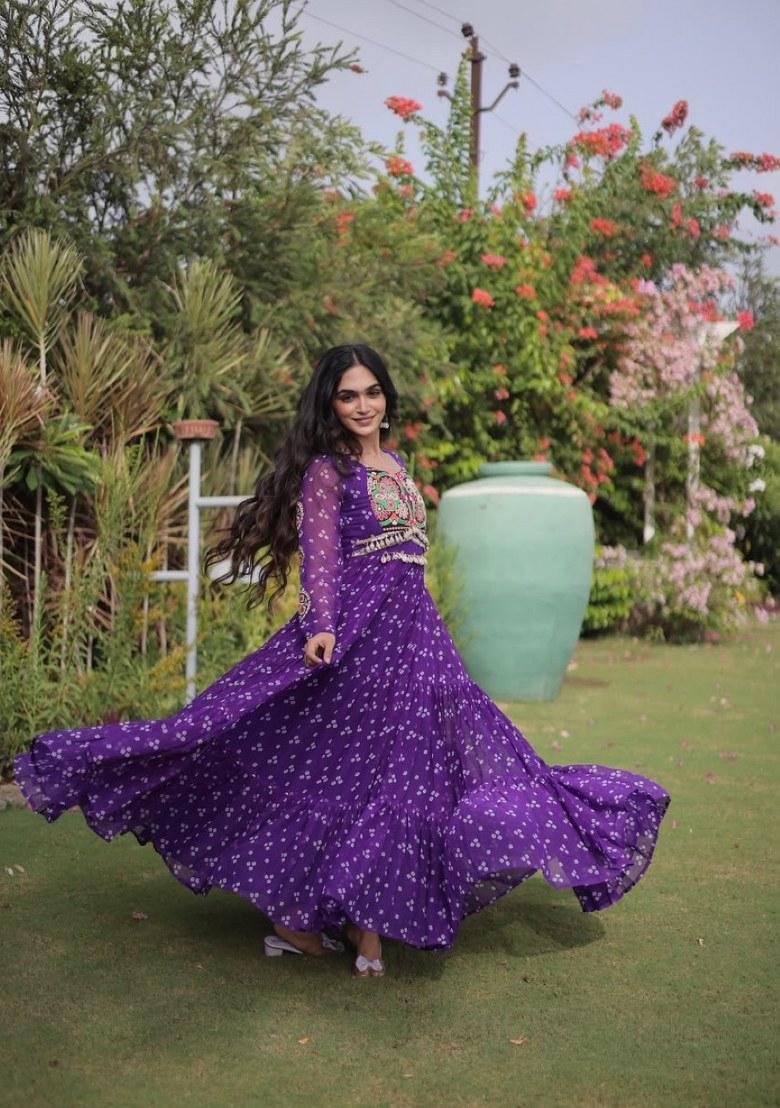 Violet Bandhej Georgette Anarkali - Indya