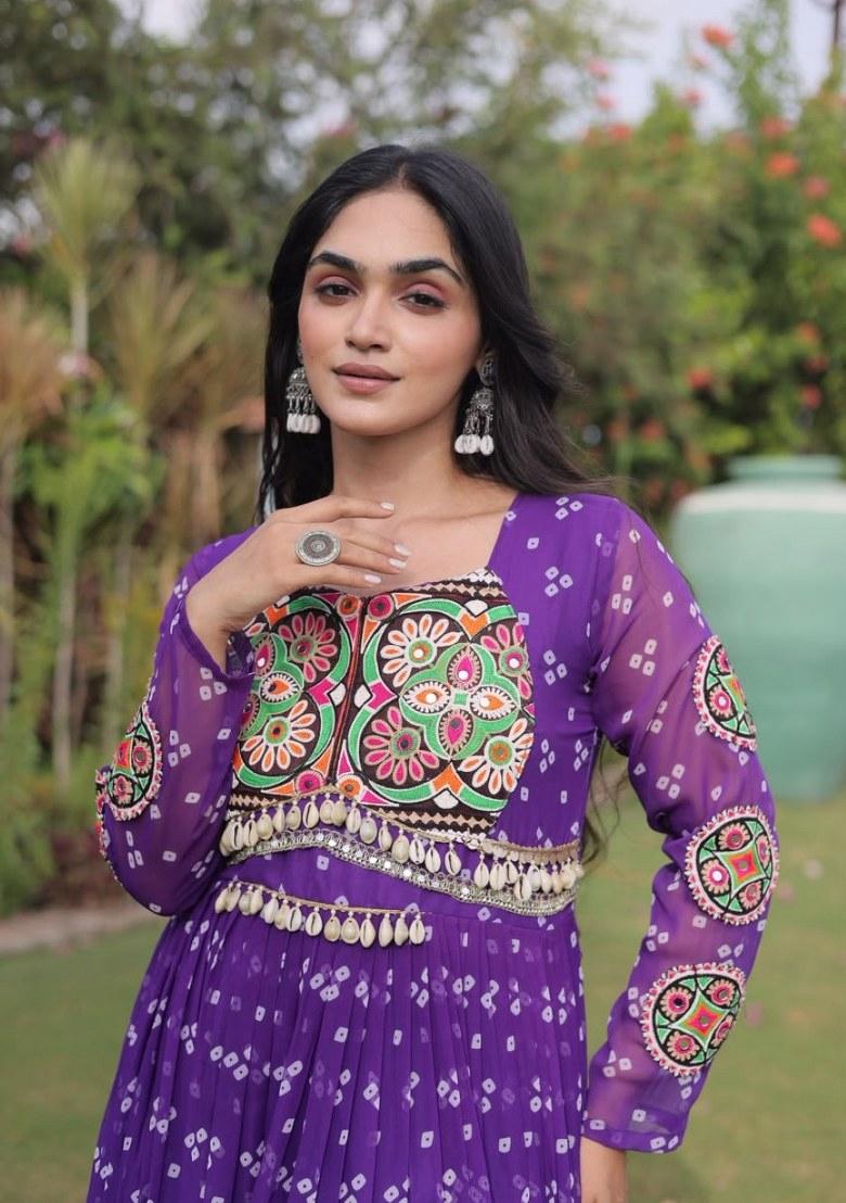 Violet Bandhej Georgette Anarkali - Indya