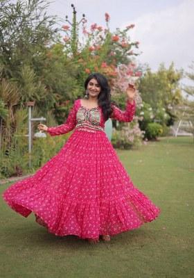 Rani Pink Bandhej Georgette Anarkali