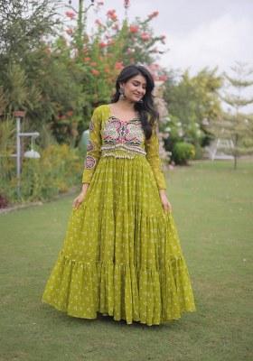 Olive Bandhej Georgette Anarkali