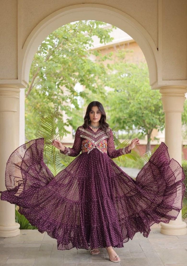 Maroon Bandhej Georgette Anarkali - Indya