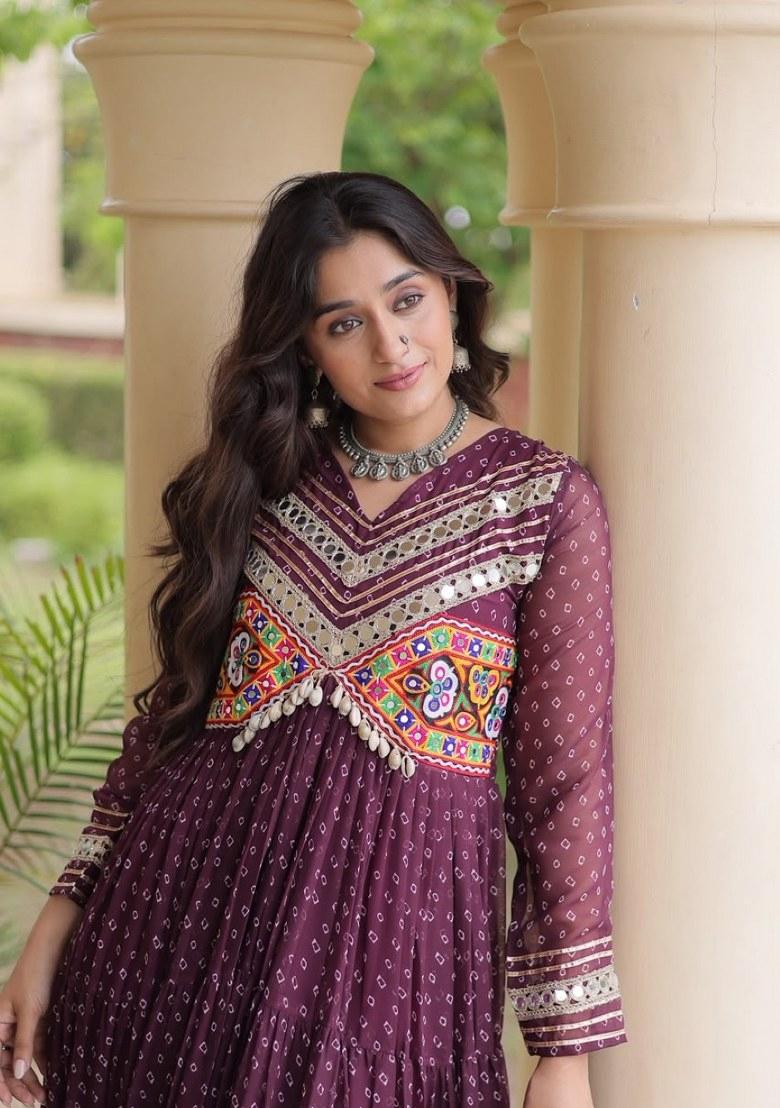 Maroon Bandhej Georgette Anarkali - Indya