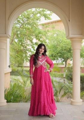 Rani Pink Bandhej Georgette Anarkali