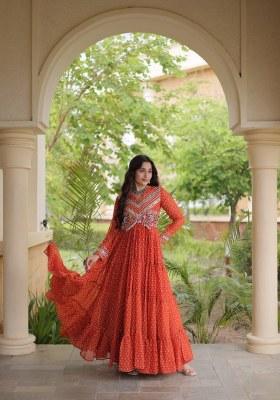 Orange Bandhej Georgette Anarkali