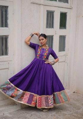 Violet Mirror Work Silk Anarkali
