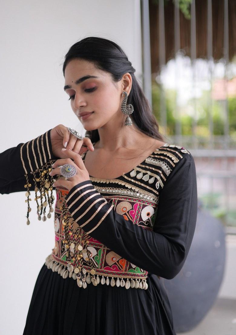 Black Mirror Work Rayon Anarkali - Indya