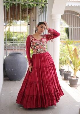 Maroon Mirror Work Rayon Anarkali