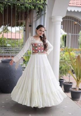 White Mirror Work Rayon Anarkali