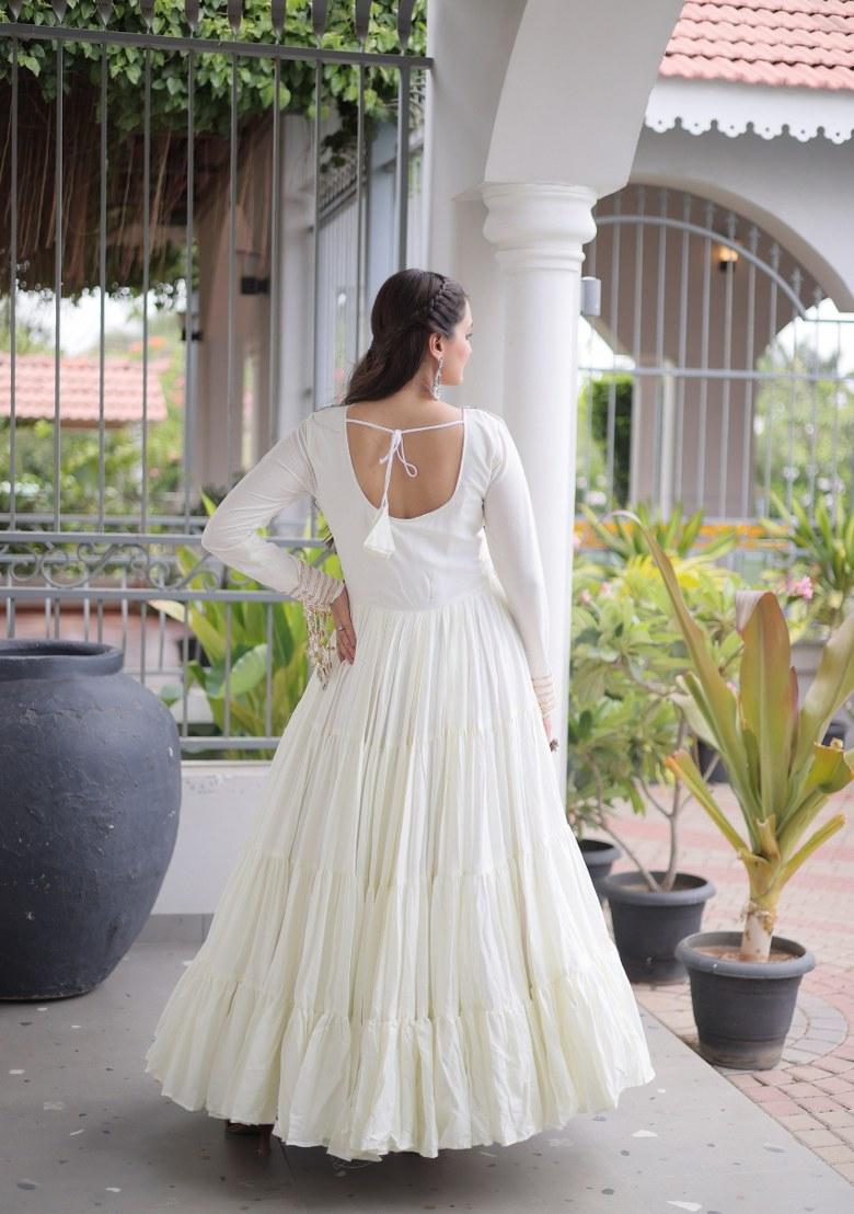 White Mirror Work Rayon Anarkali - Indya