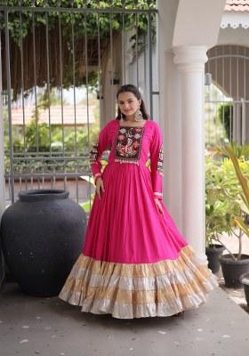 Rani Pink Kutch Rayon Anarkali