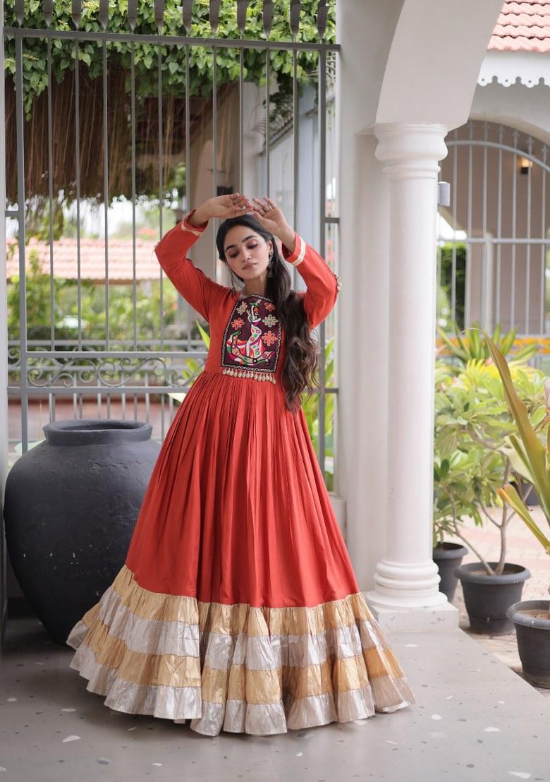 Orange Kutch Rayon Anarkali - Indya