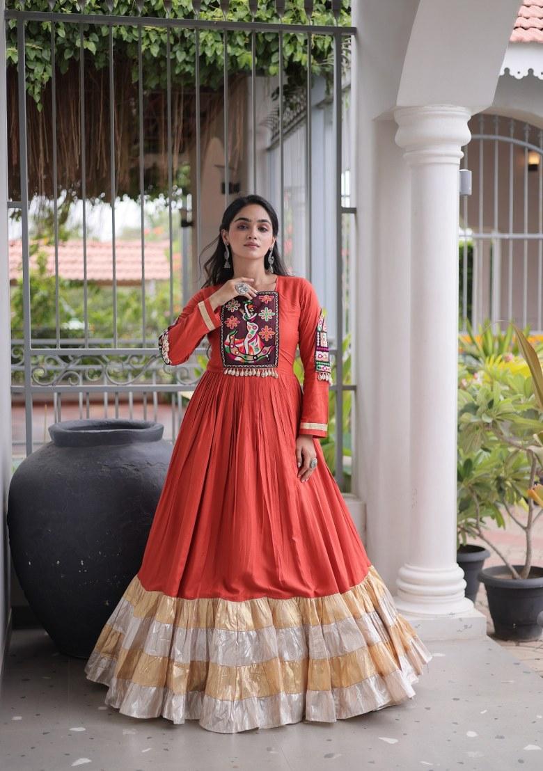 Orange Kutch Rayon Anarkali - Indya