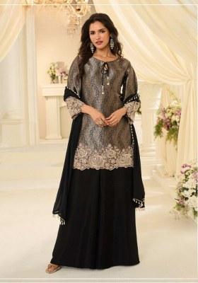 Black Embroidered Silk Kurta Set