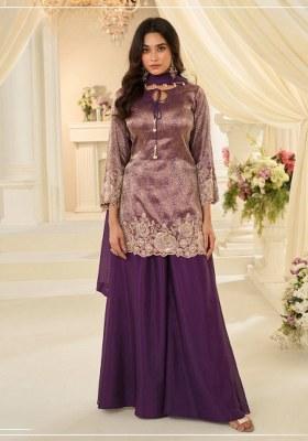 Purple Embroidered Silk Kurta Set