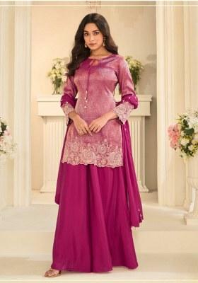 Magenta Embroidered Silk Kurta Set