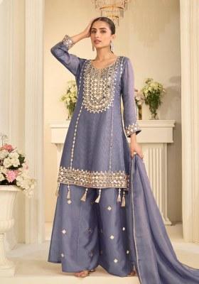 Blue Embroidered Silk Kurta Set