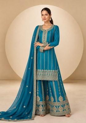 Blue Embroidered Silk Kurta Set