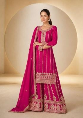 Rani Pink Embroidered Silk Kurta Set