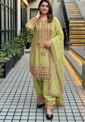Pista Embroidered Chanderi&nbsp; Kurta Set