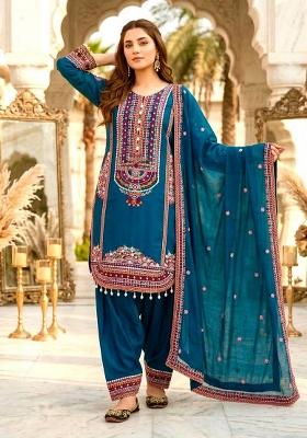 Sky Blue Embroidered Chanderi&nbsp; Kurta Set