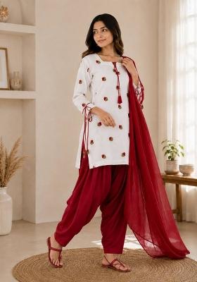 White Embroidered Cotton Kurta Set