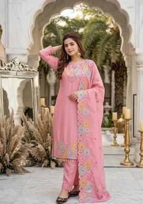 Pink Embroidered Silk Kurta Set