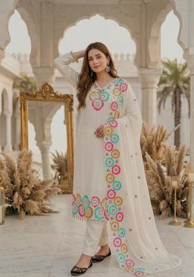 White Embroidered Silk Kurta Set