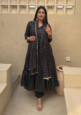 Black Embroidered Brocade Anarkali Set
