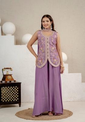 Lavender Embroidered Silk Sharara Set