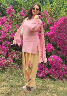 Pink Embroidered Silk Kurta Set