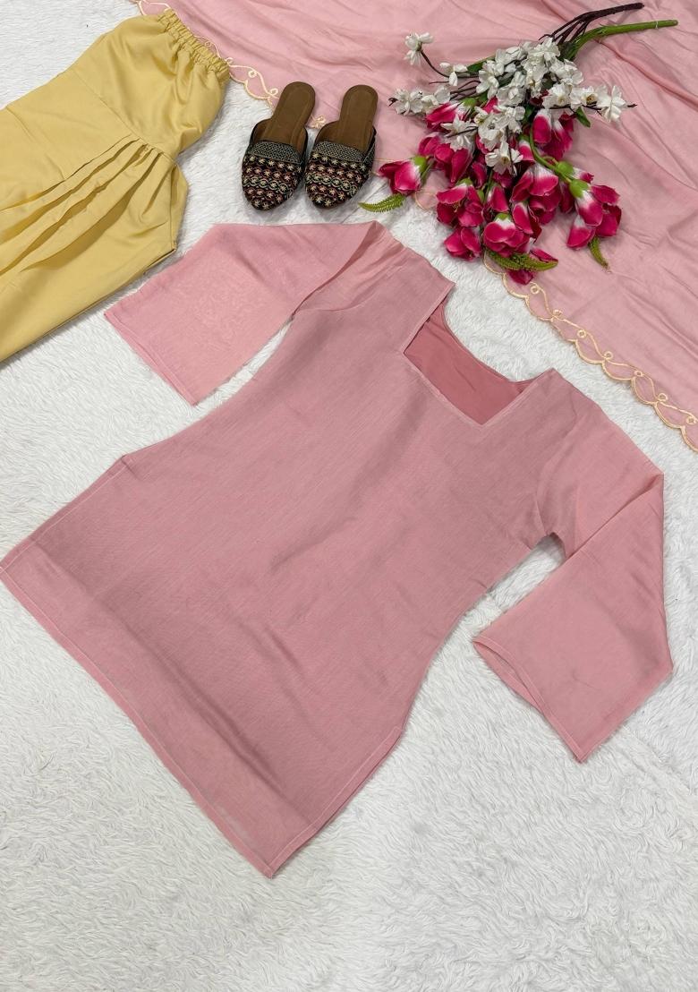 Pink Embroidered Silk Kurta Set - Indya