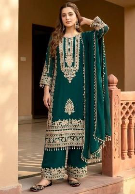Green Embroidered Georgette Kurta Set