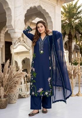 Blue Embroidered Silk Kurta Set