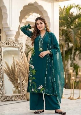 Green Embroidered Silk Kurta Set