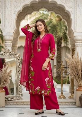Red Embroidered Silk Kurta Set