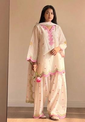 White Embroidered Cotton Kurta Set